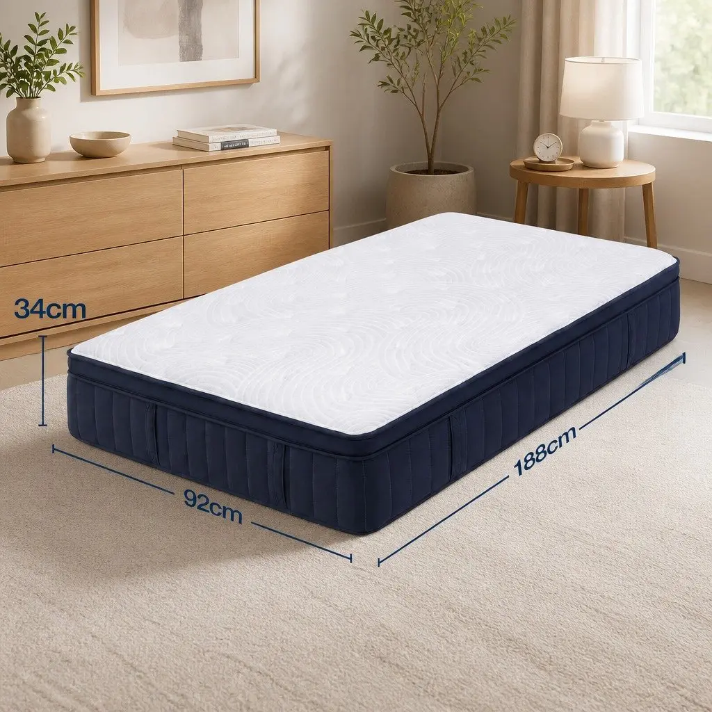 Single Mattress Medium Soft 34cm Cooling Gel Memory Foam Hybrid Pocket Spring