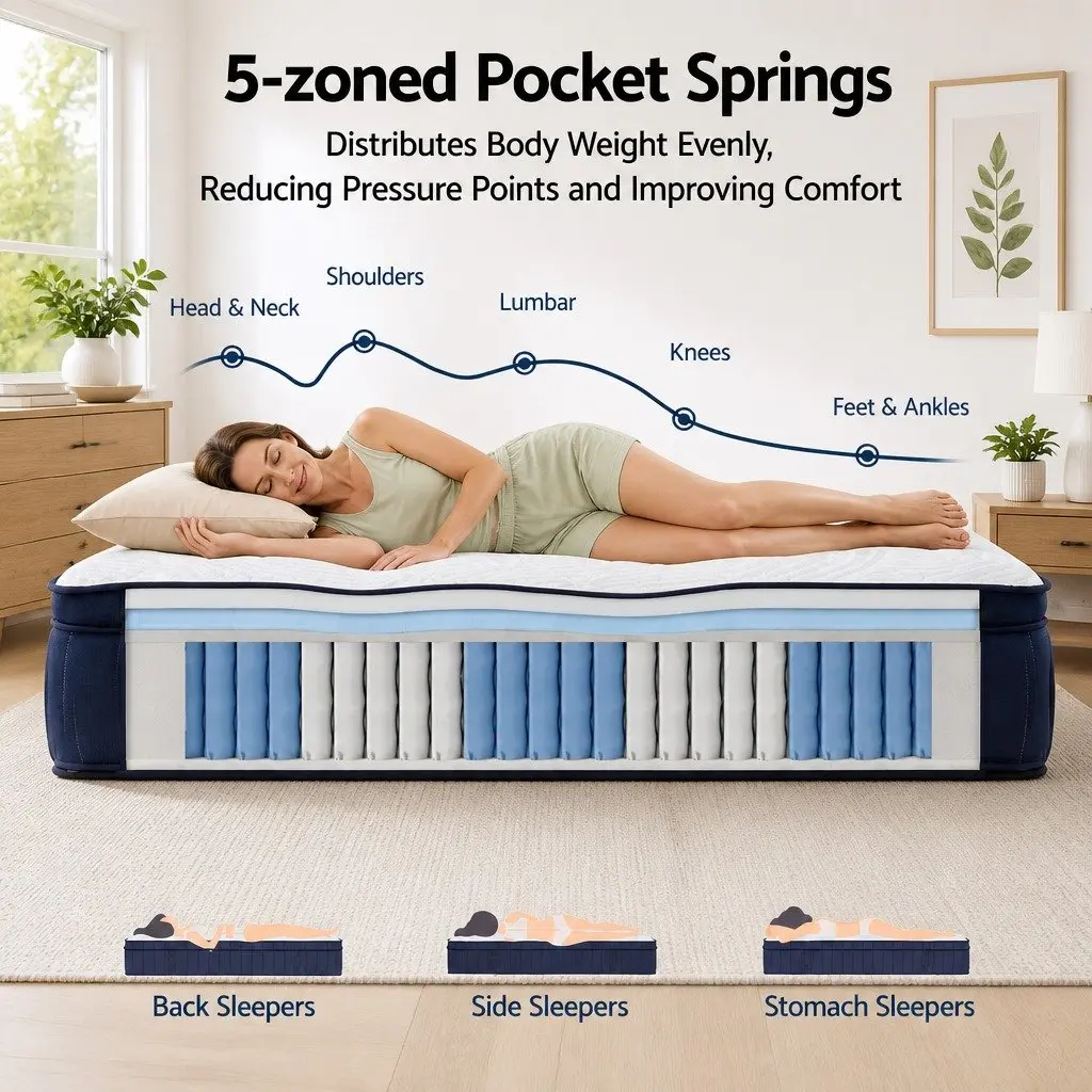 Single Mattress Medium Soft 34cm Cooling Gel Memory Foam Hybrid Pocket Spring