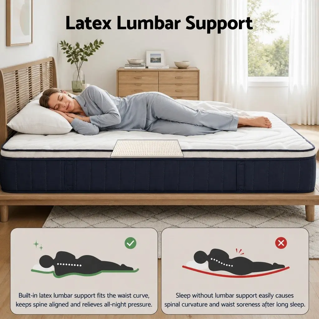 King Single Mattress Medium Firm 30cm Hybrid with Pocket Spring and Latex Lumbar Support