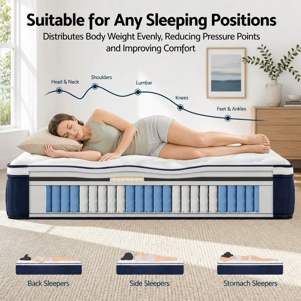 King Single Mattress Medium Firm 30cm Hybrid with Pocket Spring and Latex Lumbar Support
