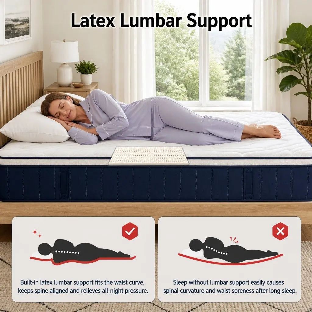 Double Mattress Medium Firm 30cm Hybrid Pocket Spring Latex Lumbar Support White