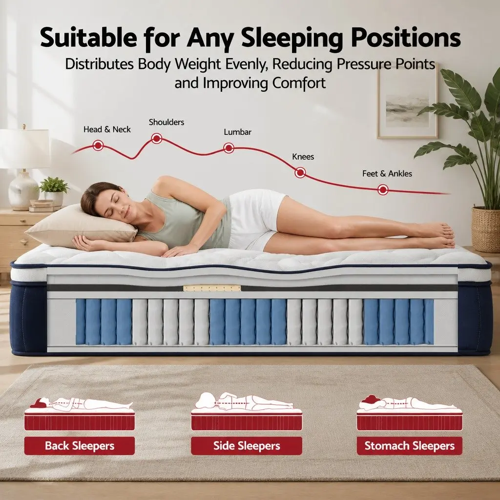 Double Mattress Medium Firm 30cm Hybrid Pocket Spring Latex Lumbar Support White