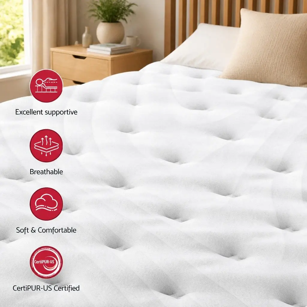 Double Mattress Medium Firm 30cm Hybrid Pocket Spring Latex Lumbar Support White