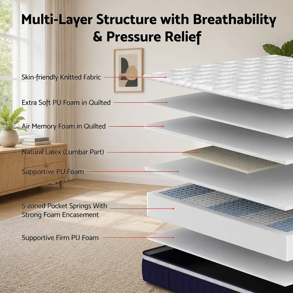 Queen Hybrid Mattress 30cm Medium Firm with Pocket Springs and Lumbar Support
