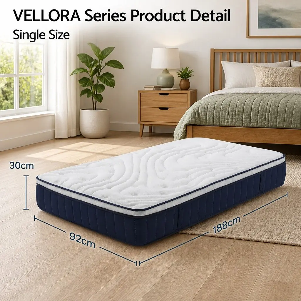 Single Mattress 30cm Medium Firm Latex Pocket Spring White with Lumbar Support