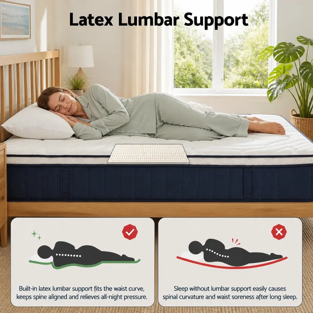 Single Mattress 30cm Medium Firm Latex Pocket Spring White with Lumbar Support