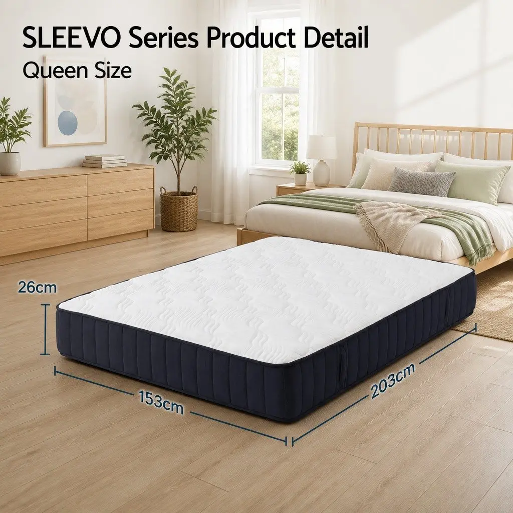 Queen Mattress 26cm Orthopedic Firm Pocket Spring Hybrid Bed Back Pain Relief