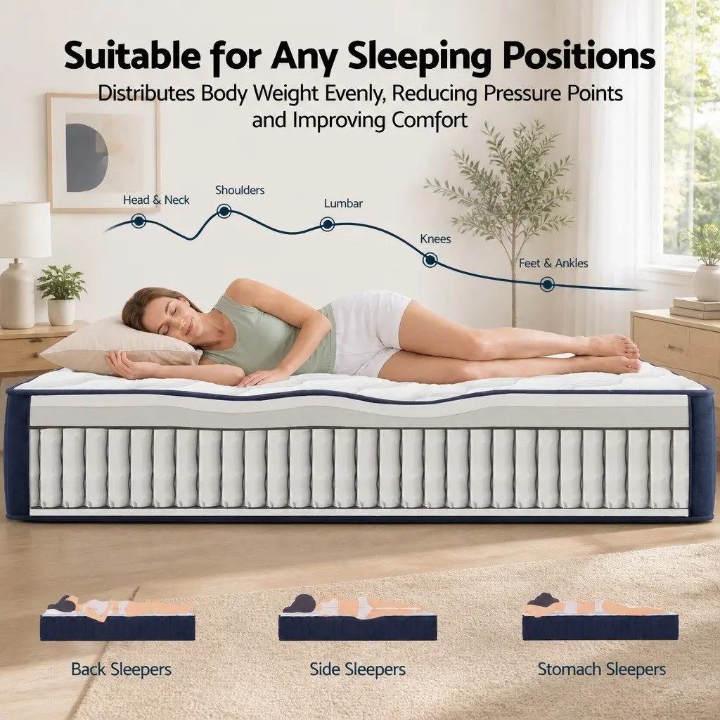 Queen Mattress 26cm Orthopedic Firm Pocket Spring Hybrid Bed Back Pain Relief