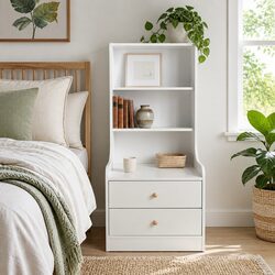 3-Shelf Nightstand Cabinet in Warm White Finish