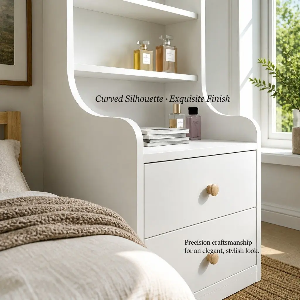 Bedside Table with Open Shelves and Drawers 114 cm Warm White