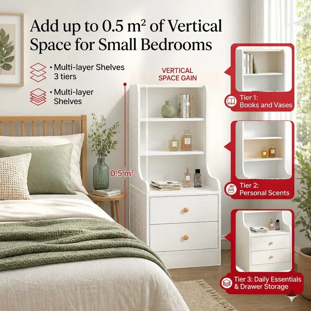 Bedside Table with Open Shelves and Drawers 114 cm Warm White