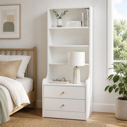 Modern Bedside Table with Drawers and Storage Shelves
