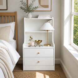 Contemporary White Bedside Storage Cabinet with Drawers