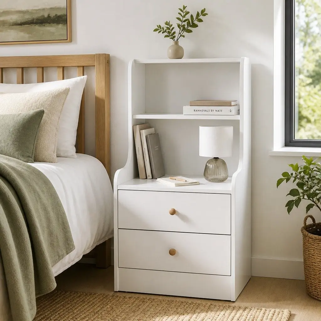 Bedside Table with 2 Drawers and 2 Open Shelves White 83x32x60cm