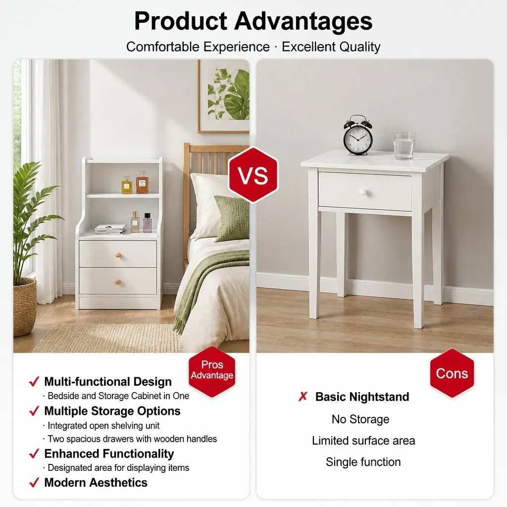 Bedside Table with 2 Drawers and 2 Open Shelves White 83x32x60cm