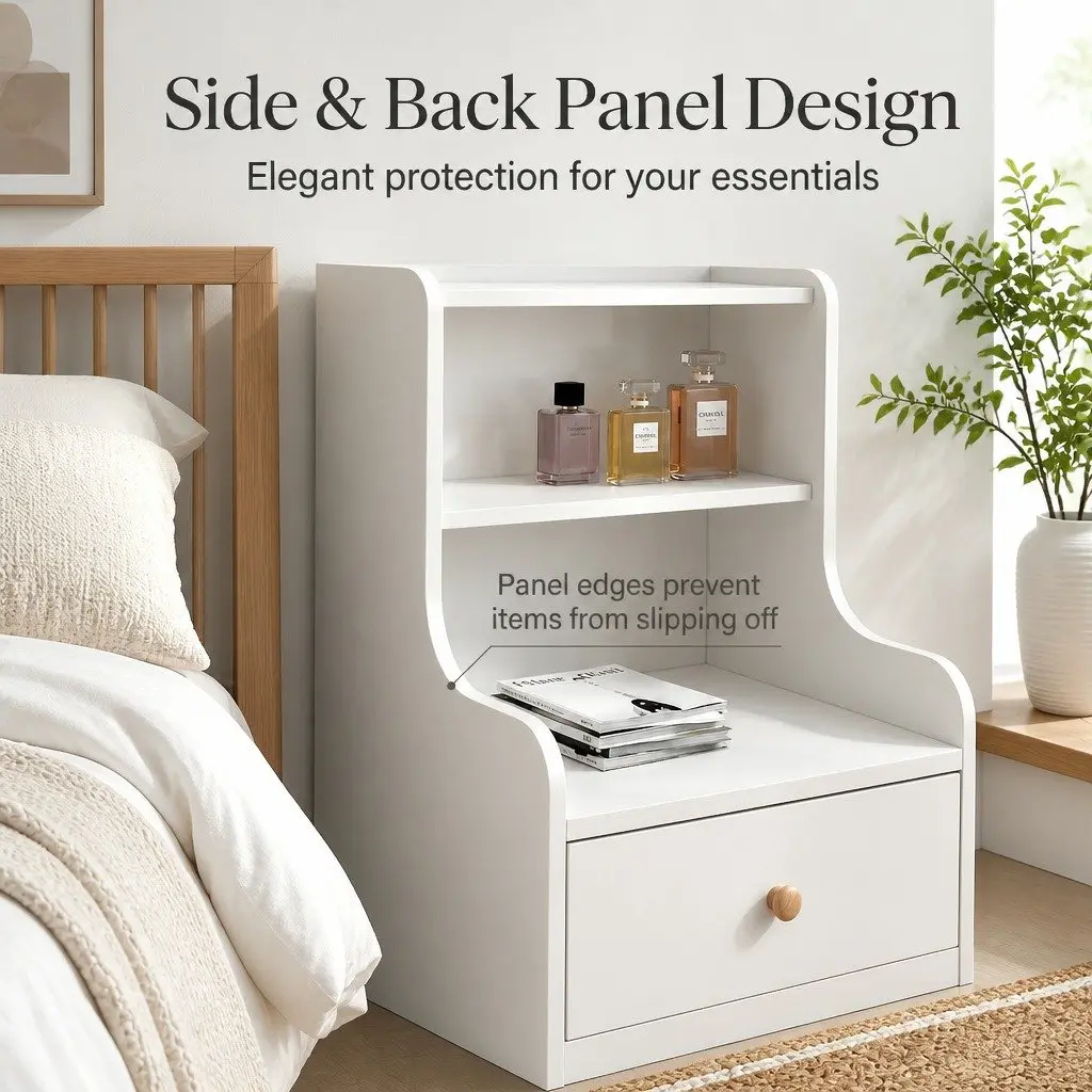 Bedside Table with 2 Drawers and 2 Open Shelves White 83x32x60cm