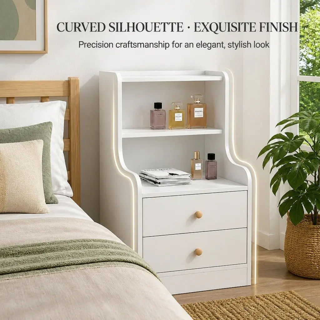 Bedside Table with 2 Drawers and 2 Open Shelves White 83x32x60cm