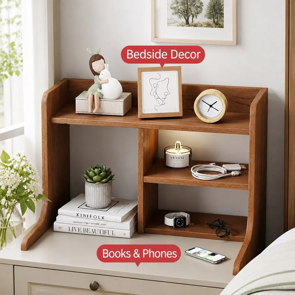 Bedside Table Vintage with 2 Drawers and Compartment 70cm Reddish-Brown Wood Grain Finish