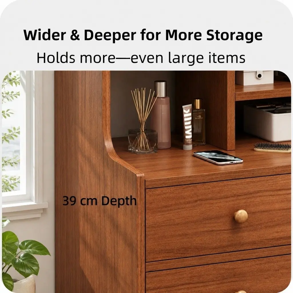 Bedside Table Vintage with 2 Drawers and Compartment 70cm Reddish-Brown Wood Grain Finish