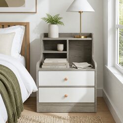 Functional Light Gray Wood Grain Bedside Table