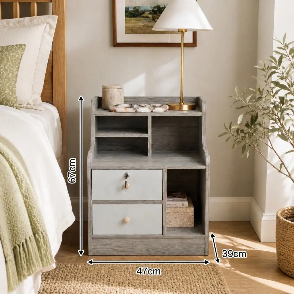 Bedside Table with Open Shelf Storage 70cm Light Gray