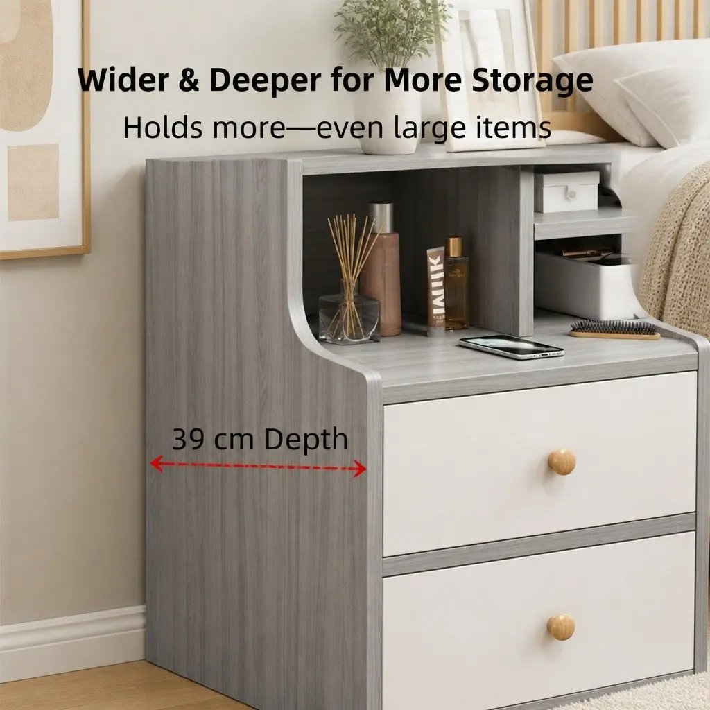 Bedside Table with Open Shelf Storage 70cm Light Gray