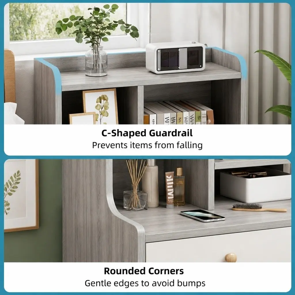 Bedside Table with Open Shelf Storage 70cm Light Gray