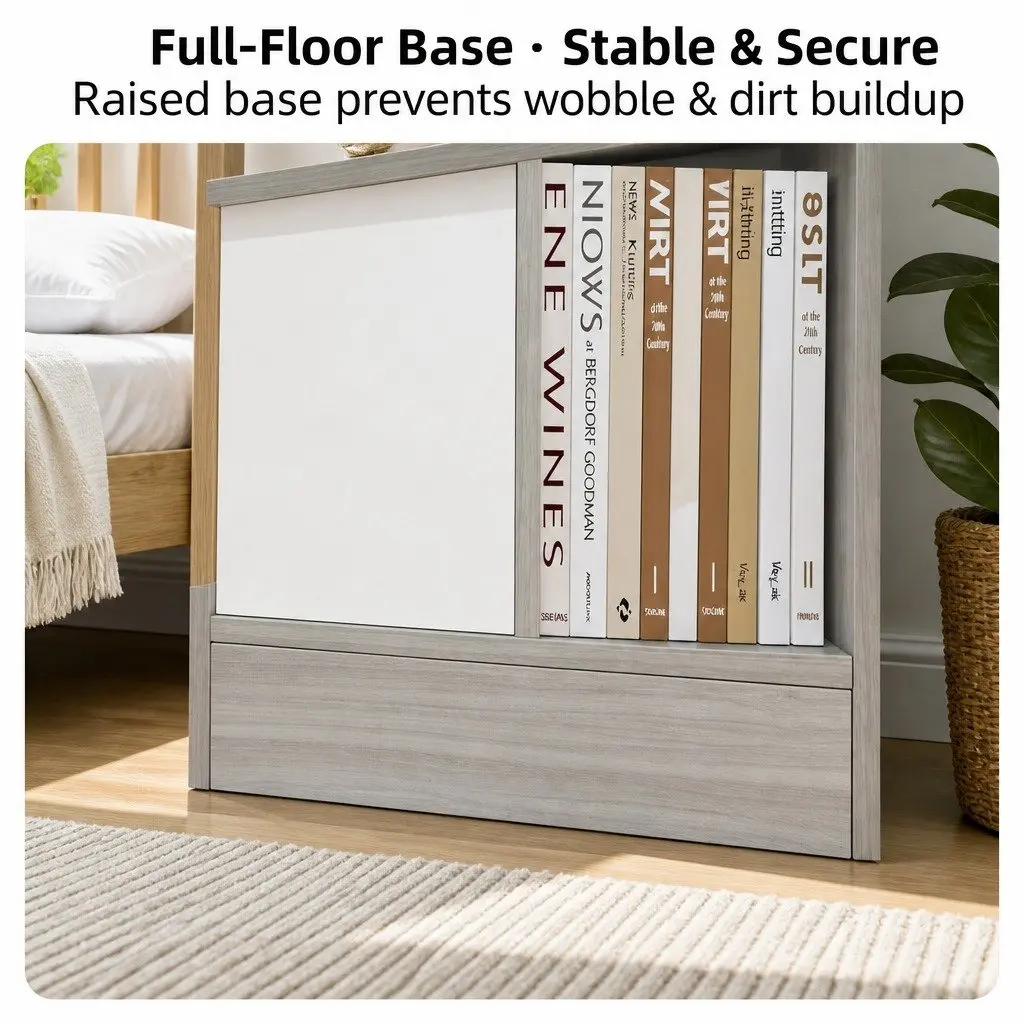 Bedside Table with Open Shelf Storage 70cm Light Gray
