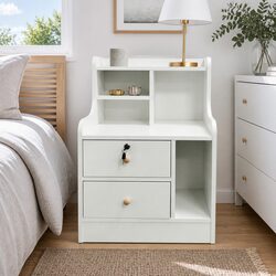 Functional White Nightstand with Lockable Drawers