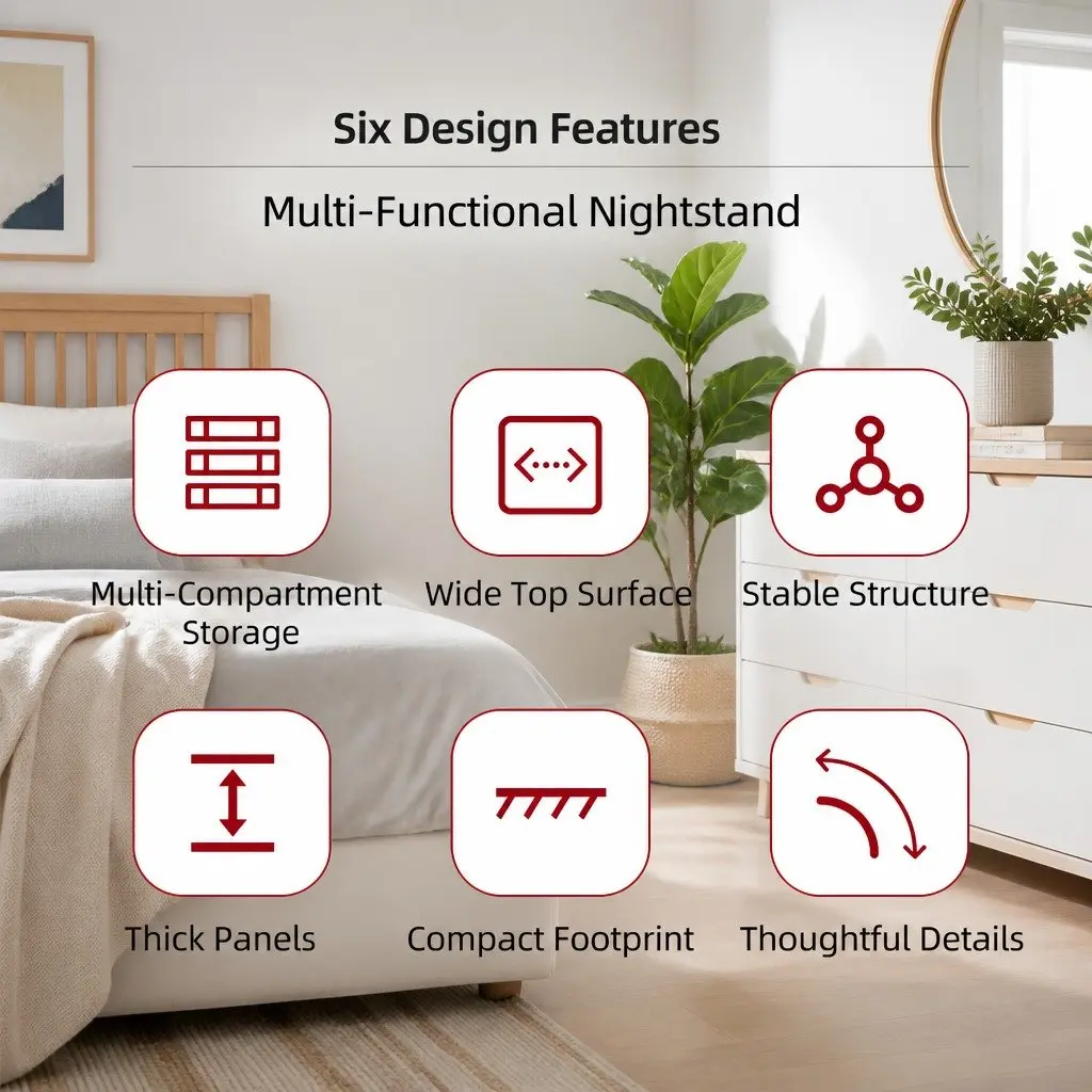 Bedside Table White Wooden Nightstand Drawer Storage Shelf Minimalist Design