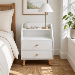 Nordic Bedside Table with Two Drawers and Open Top Storage