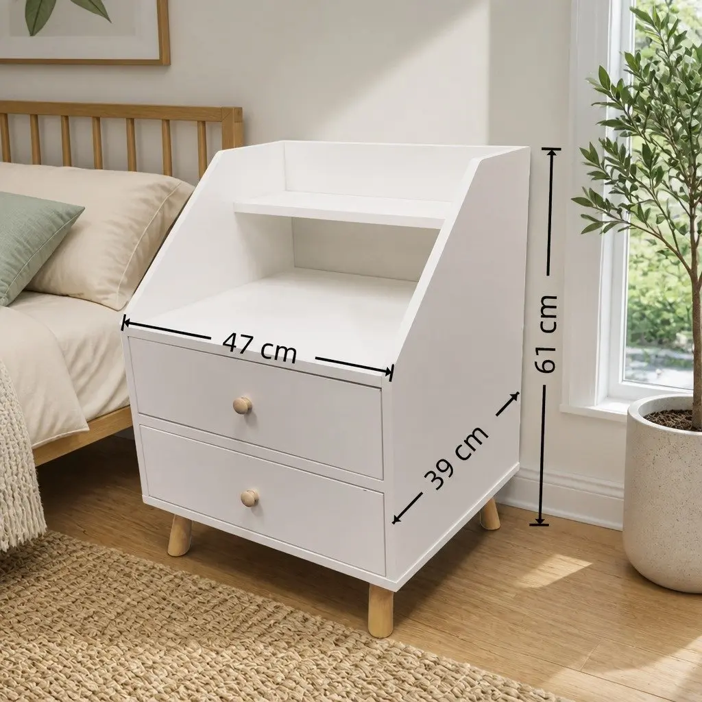 Bedside Table with Open Shelf and 2 Drawers 47 cm Warm White