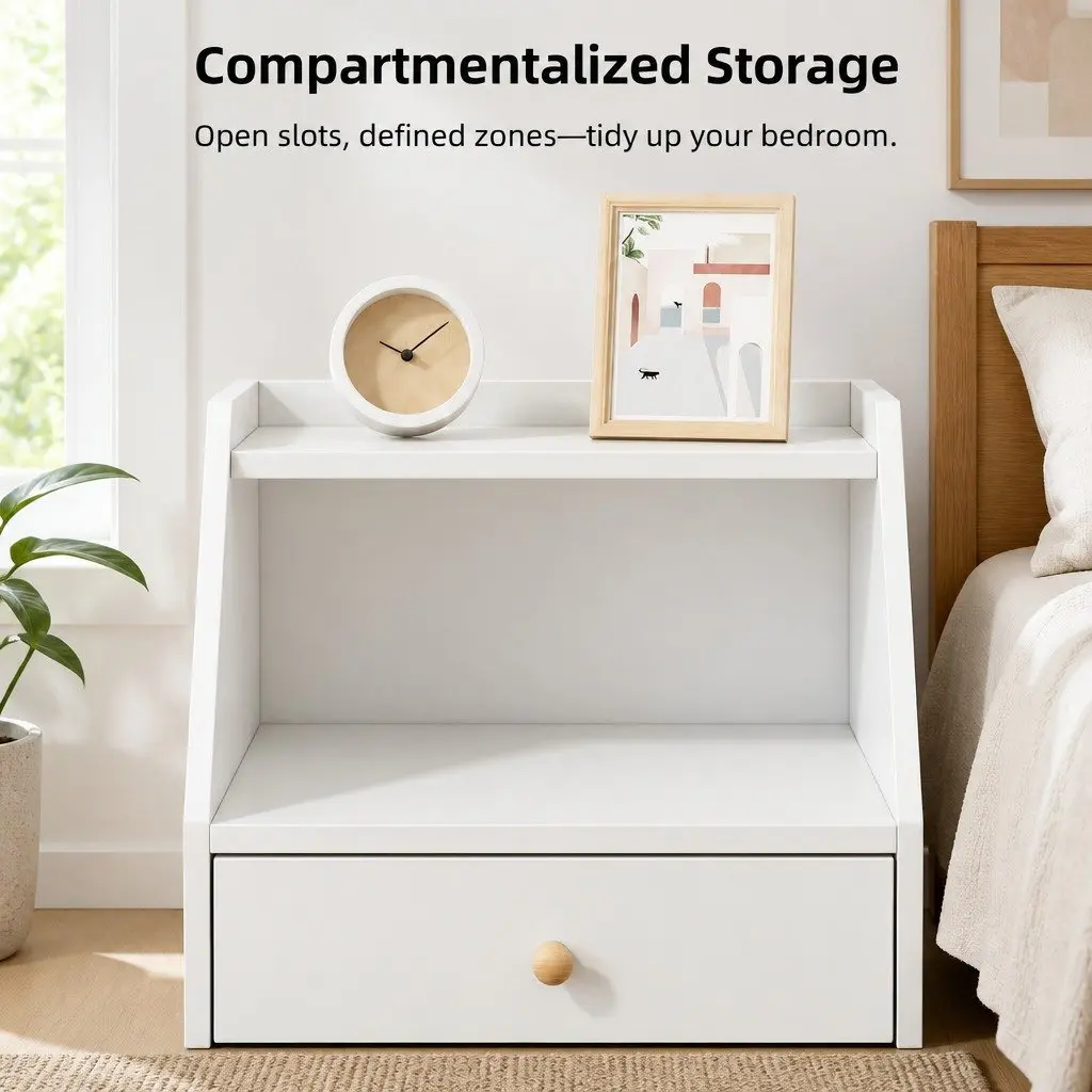 Bedside Table with Open Shelf and 2 Drawers 47 cm Warm White