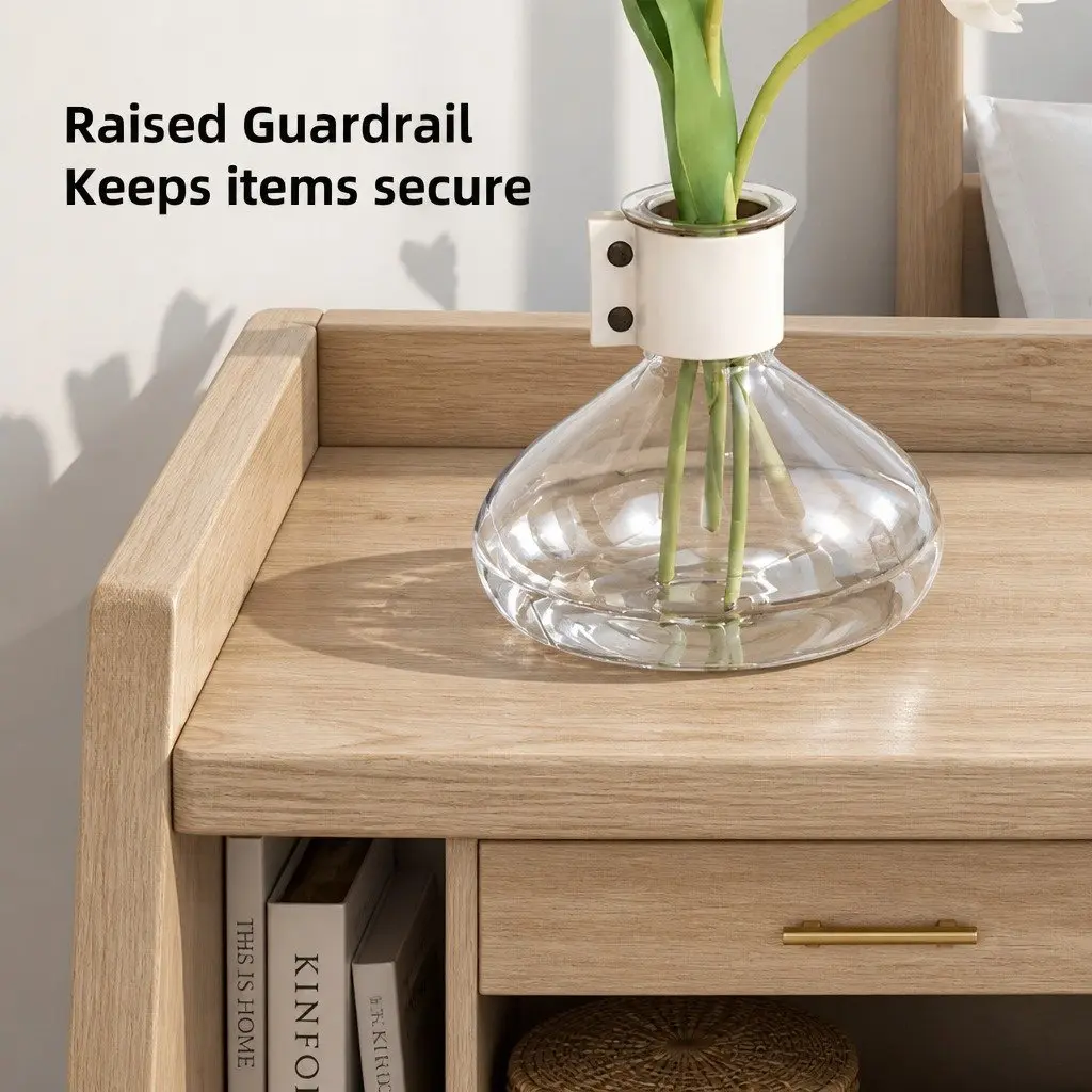 Bedside Table with Open Shelf and 2 Drawers 47 cm Warm White