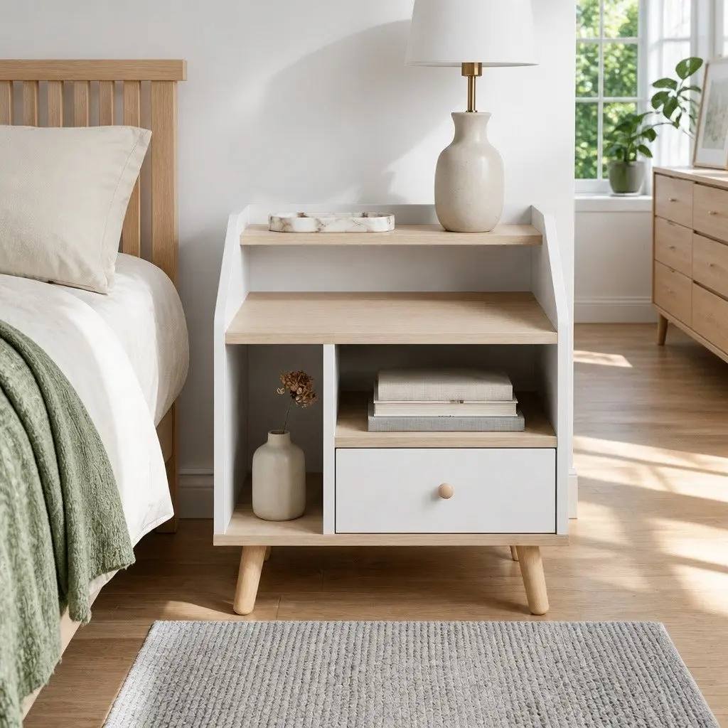 Bedside Table with Open Storage System 47 White