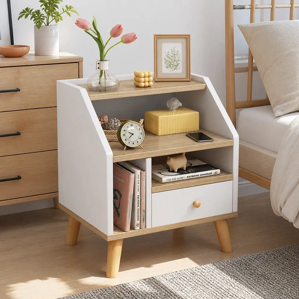 Bedside Table with Open Storage System 47 White