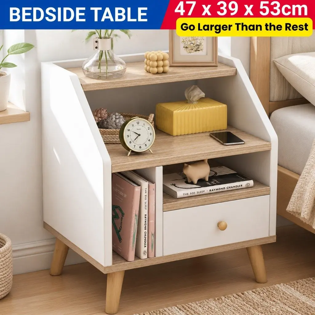 Bedside Table with Open Storage System 47 White