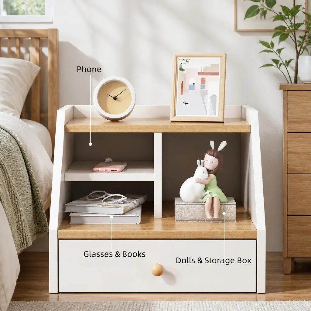 Bedside Table with Open Storage System 47 White