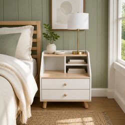 Minimalist Bedside Table with Drawers and Open Storage