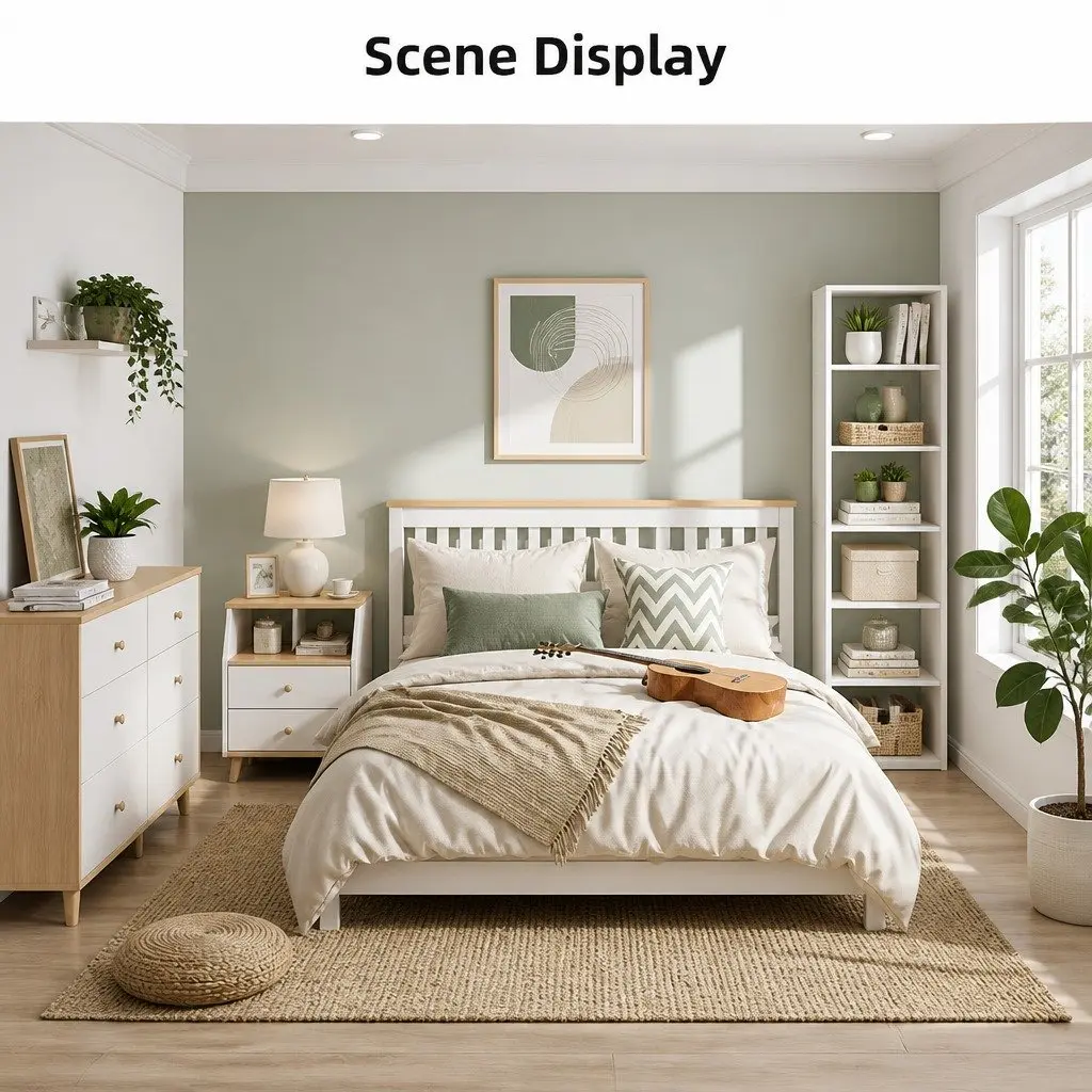 Bedside Table with Open Storage and 2 Drawers 47 cm White Wood