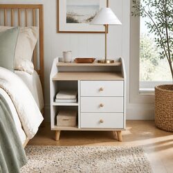 3-Tier Bedside Table with Open Shelves and Drawers