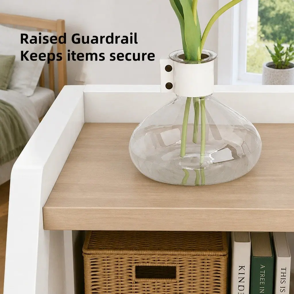 Nordic White Bedside Table with 3 Drawers and Open Tray, 67cm