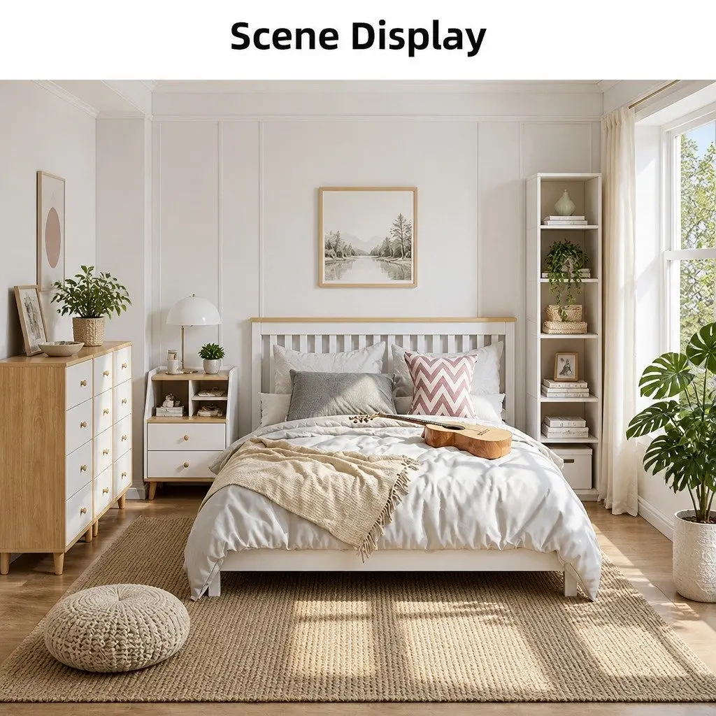 Nordic White Bedside Table with 3 Drawers and Open Tray, 67cm