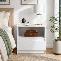 Minimalist Warm White Nightstand with Storage