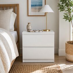 Modern Bedside Table with Two Drawers in Warm White