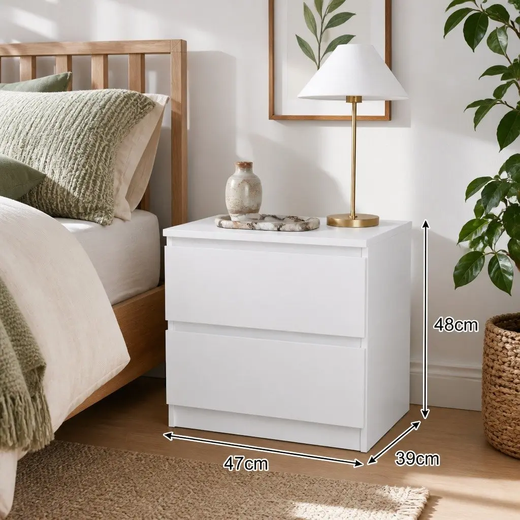 Minimalist Nightstand Warm White with 2 Spacious Drawers 50x40x30 cm