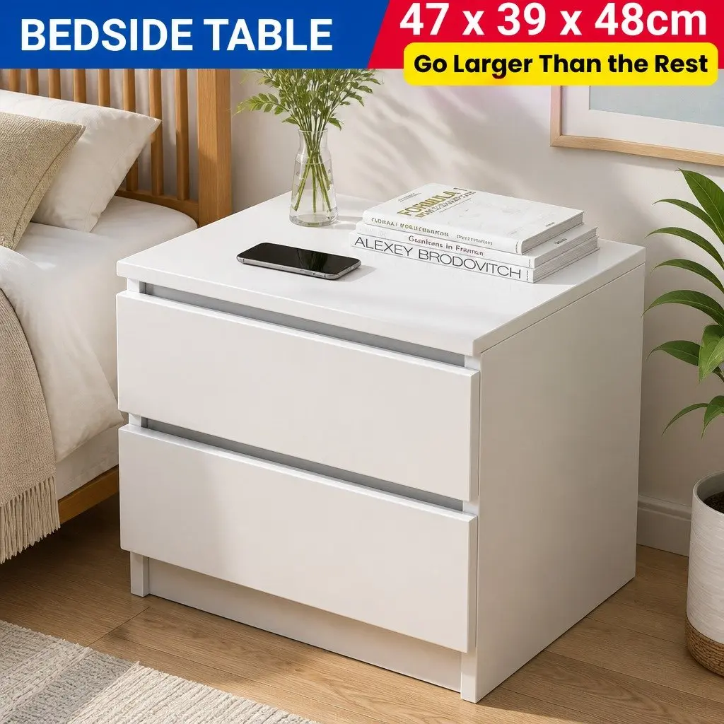 Minimalist Nightstand Warm White with 2 Spacious Drawers 50x40x30 cm