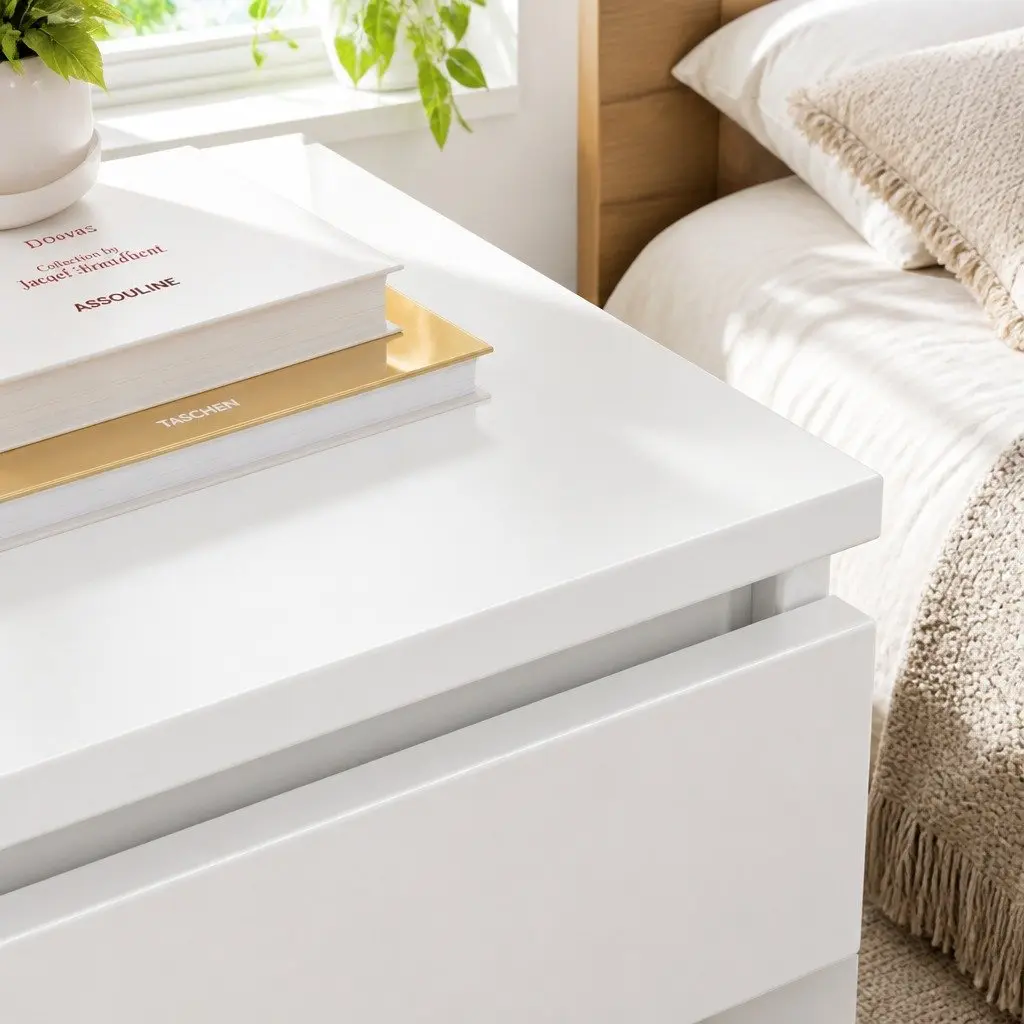 Minimalist Nightstand Warm White with 2 Spacious Drawers 50x40x30 cm