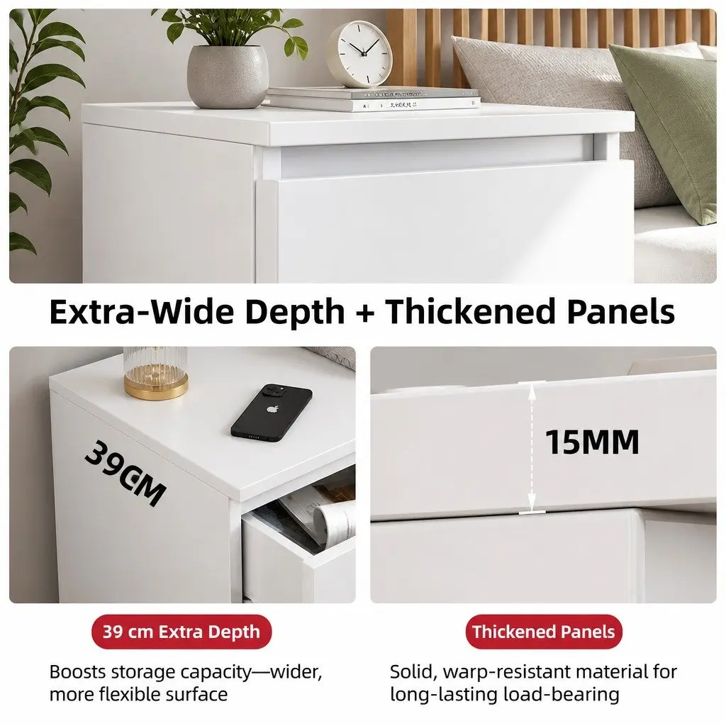 Minimalist Nightstand Warm White with 2 Spacious Drawers 50x40x30 cm