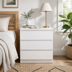 Triple Drawer Bedside Table in Warm White with Minimalist Design